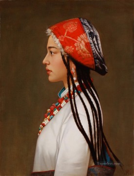 beautiful galsang flower Chinese girl Oil Paintings